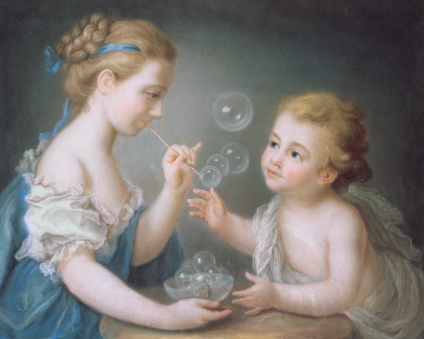 Children blowing bubbles (pastel) van Jean-Étienne Liotard