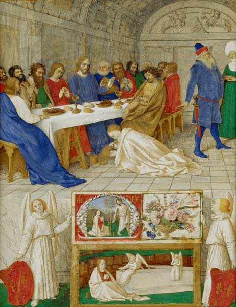 Maria Magdalena salbt Christus die Fuesse im Hause von Simon dem Pharisaeer van Jean Fouquet