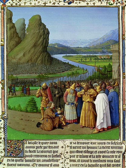 Ms Fr 247 fol.135 David Learning of the Death of Saul, illustration from ''Antiquites Judaiques'', c van Jean Fouquet