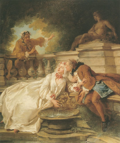 Das Rendezvous am Springbrunnen oder Die Warnung van Jean François de Troy
