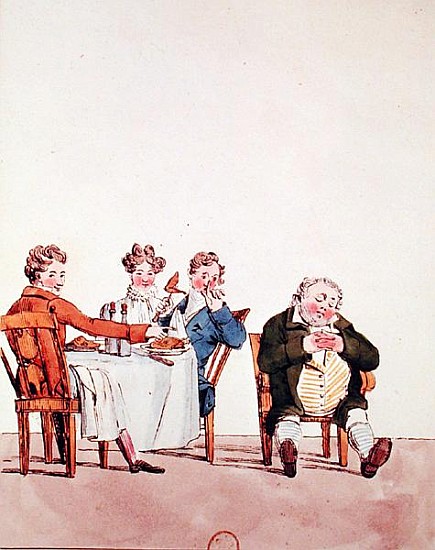 Qui dort dine'', caricature of a man sleeping after dinner van Jean Francois Garneray