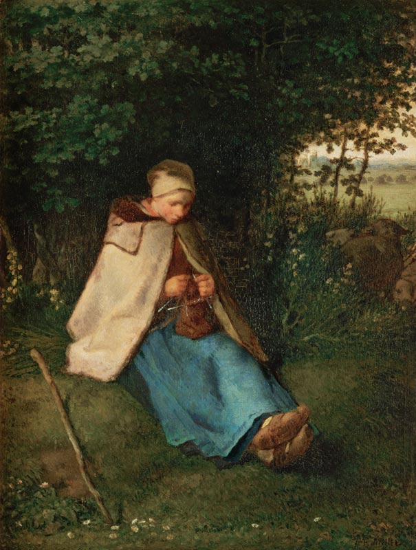 The Knitter or, The Seated Shepherdess van Jean-François Millet