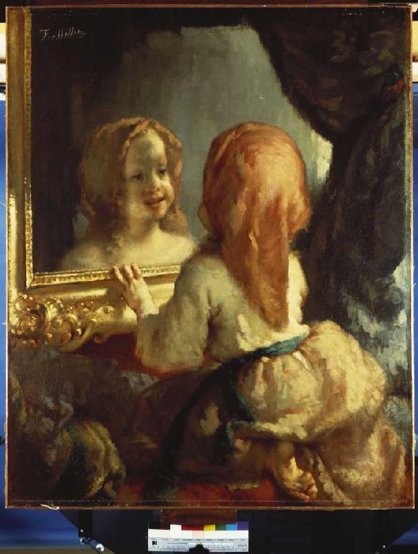 Antoinette Herbert betrachtet sich im Spiegel van Jean-François Millet