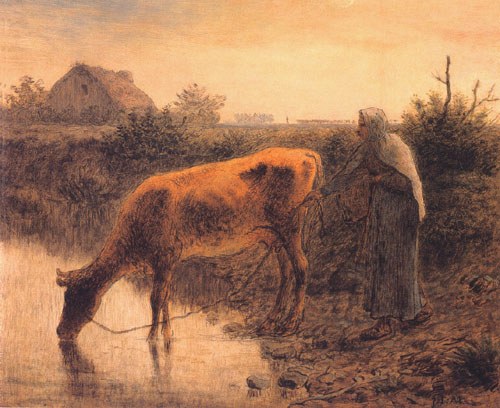 Bäuerin mit einer Kuh van Jean-François Millet