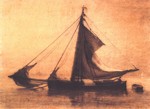 Fischerboot auf einem ruhigen Meer van Jean-François Millet