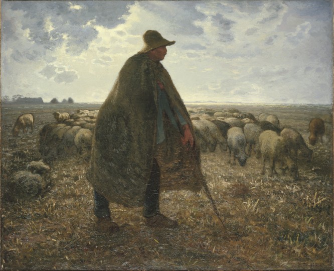 Shepherd Tending His Flock van Jean-François Millet
