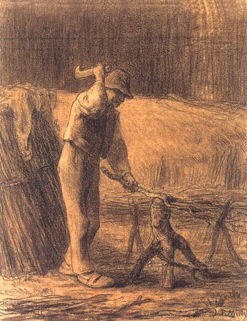 Holzfäller, der ein Reisigbündel macht van Jean-François Millet