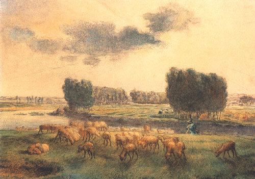 Landschaft mit Schafen van Jean-François Millet