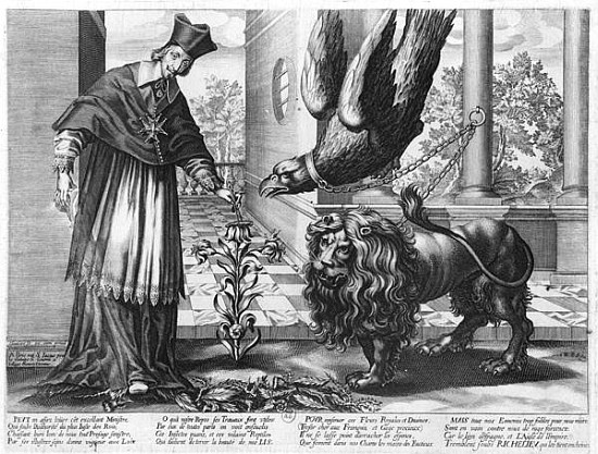 Allegory in praise of Cardinal Richelieu (1585-1642) fighting against Austria (the eagle) Spain (the van Jean Ganiere or Gagniere