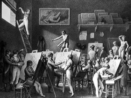 The Studio of Jacques Louis David (1748-1825) (pen & ink on paper) van Jean Henri Cless