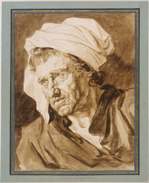 Kopf eines Mannes mit weißem Turban van Jean-Honoré Fragonard