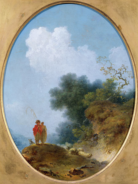 A Shepherd Playing the Flute Whilst a Peasant Girl Listens van Jean Honoré Fragonard
