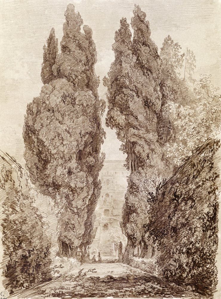 Large Cypresses at the Villa d''Este van Jean Honoré Fragonard