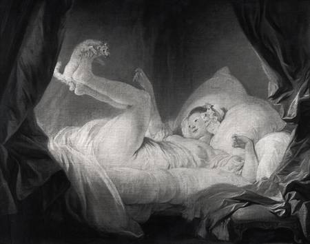 La Gimblette or Young Girl Making her Dog Dance on her Bed van Jean Honoré Fragonard