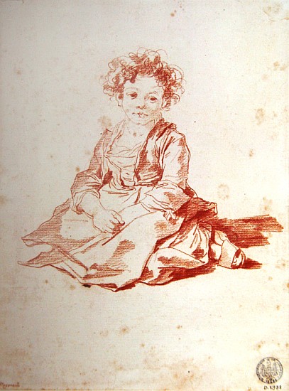 Small girl sitting on the ground van Jean Honoré Fragonard