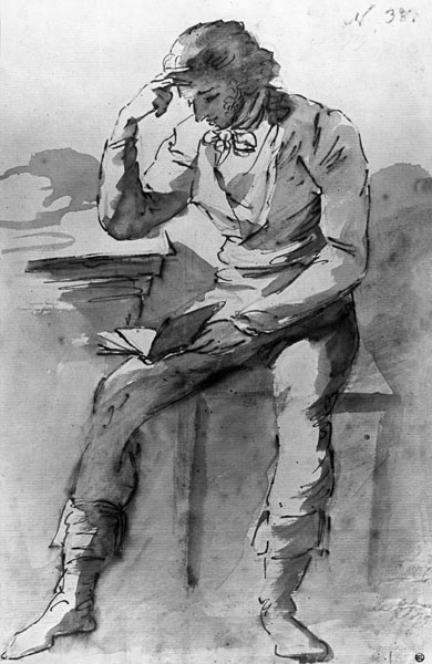 The Reader (ink & wash on paper) van Jean Honoré Fragonard