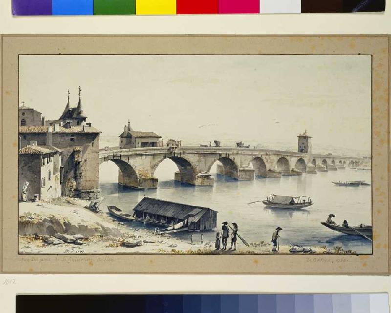 Ansicht der Rhone-Brücke in Lyon van Jean Jacques de Boissieu