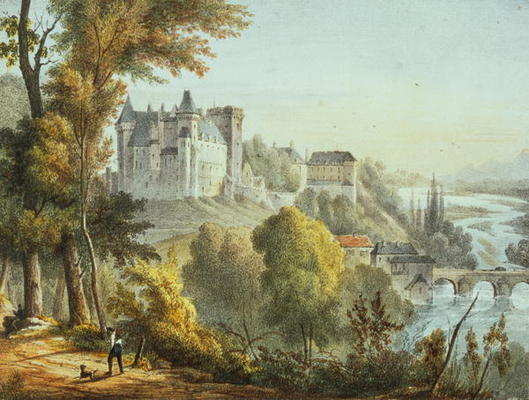 View of the bridge at Jurancon and Chateau Pau, engraved by Gerard Rene Le Vilain (1740-1836) (litho van Jean Joseph Jules Defer
