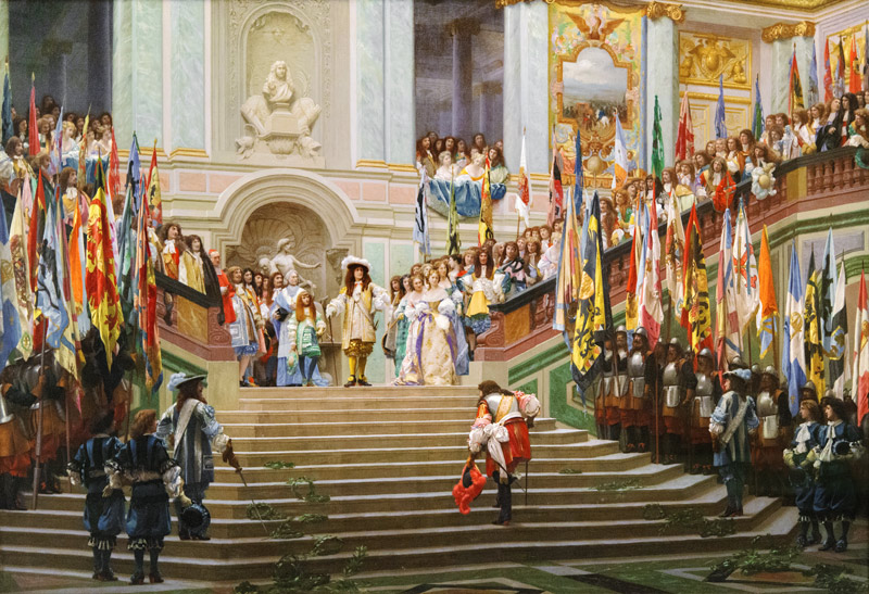 Reception of Louis 2 de Bourbon Conde said the Grand Conde by King Louis 14 a Versailles in 1674 van Jean-Léon Gérome