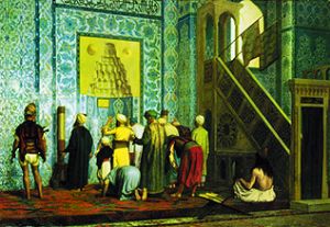 Betende Moslems in der Blauen Moschee van Jean-Léon Gérome