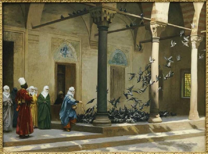 Haremsdamen beim Tauben füttern. van Jean-Léon Gérome