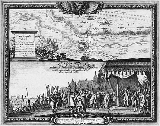 Defeat of the Polish army at Kola, August 1655, King of Sweden receives the Ambassador of Poland for van Jean Lepautre