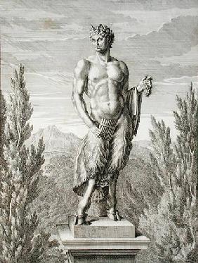 Statue of a Satyr holding a bunch of grapes, Versailles, 1672, from 'Vues et Plans de Versailles'