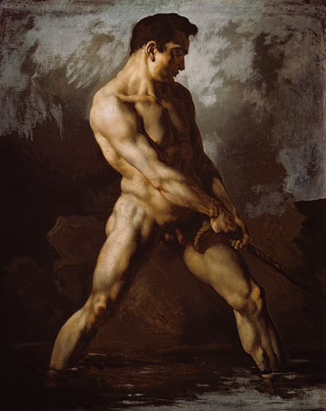 Aktstudie eines seilziehenden Mannes. van Jean Louis Théodore Géricault