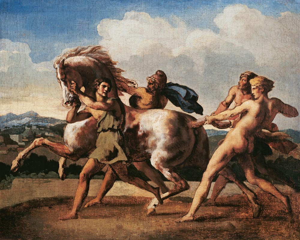 Pferd, von einem Sklaven gehalten van Jean Louis Théodore Géricault