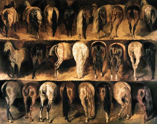 Horses' Hindquarters van Jean Louis Théodore Géricault