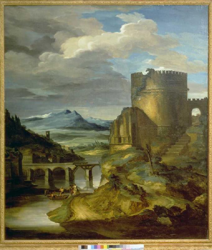 Landschaft mit römischem Grabmal (Der Morgen) van Jean Louis Théodore Géricault