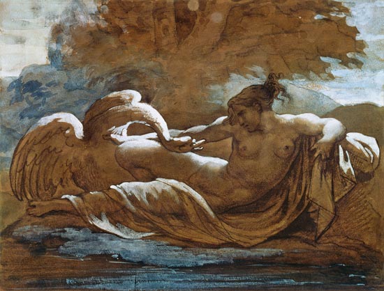Leda and the Swan (black chalk and w/c) van Jean Louis Théodore Géricault
