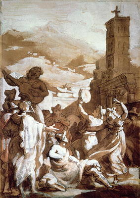 The Tarantella (pen & ink wash on paper) van Jean Louis Théodore Géricault