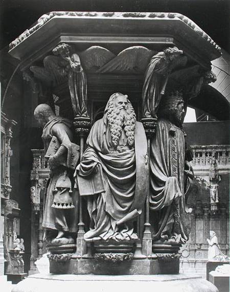 Moses, detail from the hexagonal pedestal of the Well of Moses, copy of the original from Chartreuse van Jean Malouel