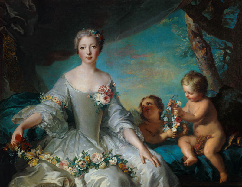 Portrait presumed to be Louise Diane d'Orleans (1716-36) as Flora van Jean Marc Nattier