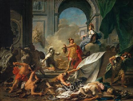 Perseus und Minerva lassen Phineus durch das Medusenhaupt versteinern
