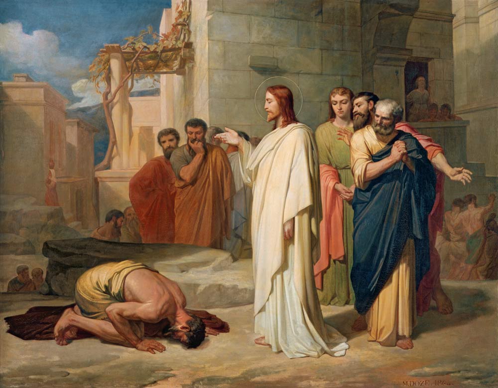 Jesus Healing the Leper van Jean-Marie Melchior Doze