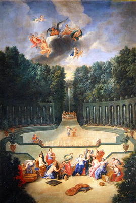 The Groves of Versailles. View of the Amphitheatre and the Water theatre with Venus surrounded by th van Jean the Younger Cotelle