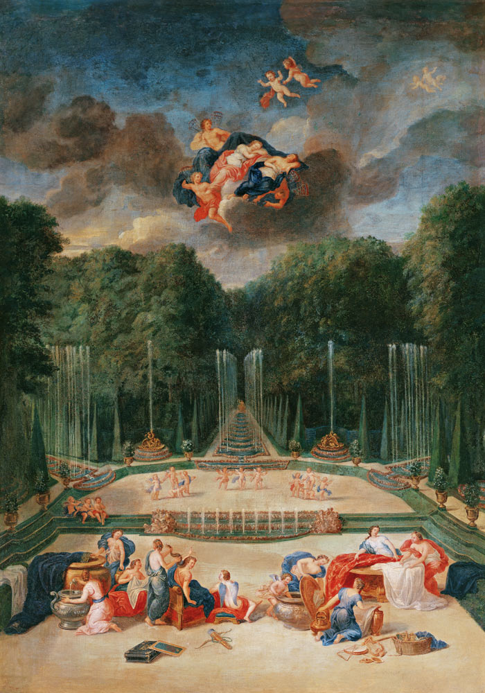 The Groves of Versailles. View of the Theatre of Water with Nymphs waiting to receive Psyche (oil on van Jean the Younger Cotelle