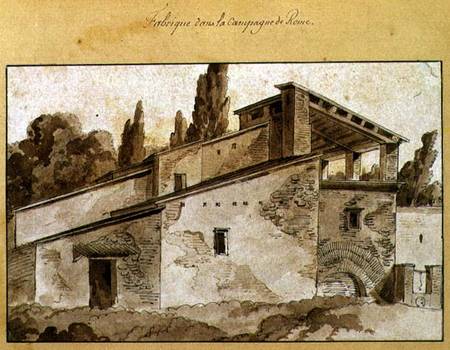 Factory in the Countryside Around Rome (pen & ink with sepia wash on paper) van Jean Thomas Thibault