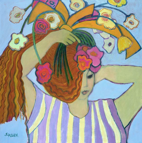 Flowers in Her Hair, 2003-04 (acrylic on canvas)  van Jeanette  Lassen