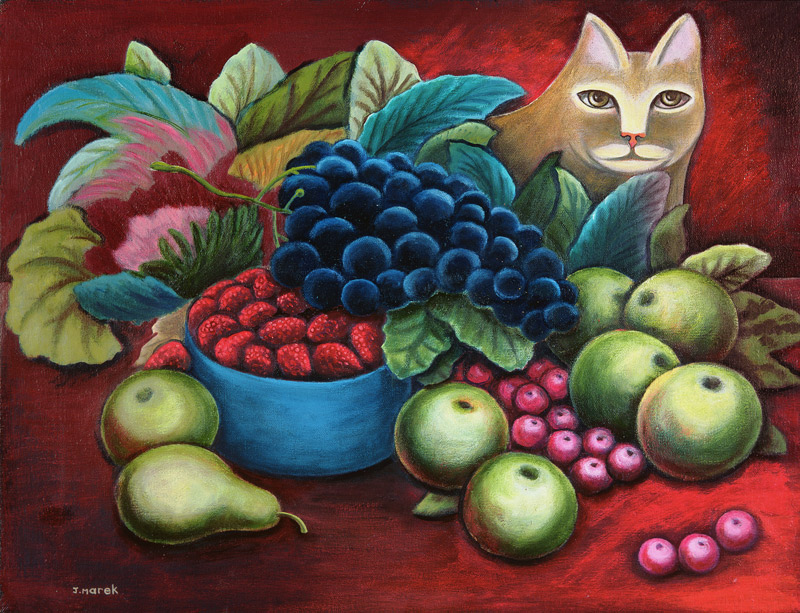 Cat and Fruit  van Jerzy  Marek