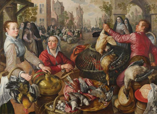 The Four Elements: Air. A Poultry Market with the Prodigal Son in the Background van Joachim Beuckelaer