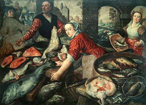 The Fish Market (oil on canvas) van Joachim Bueckelaer