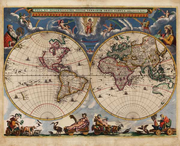 Double hemisphere map of the World van Joan Blaeu