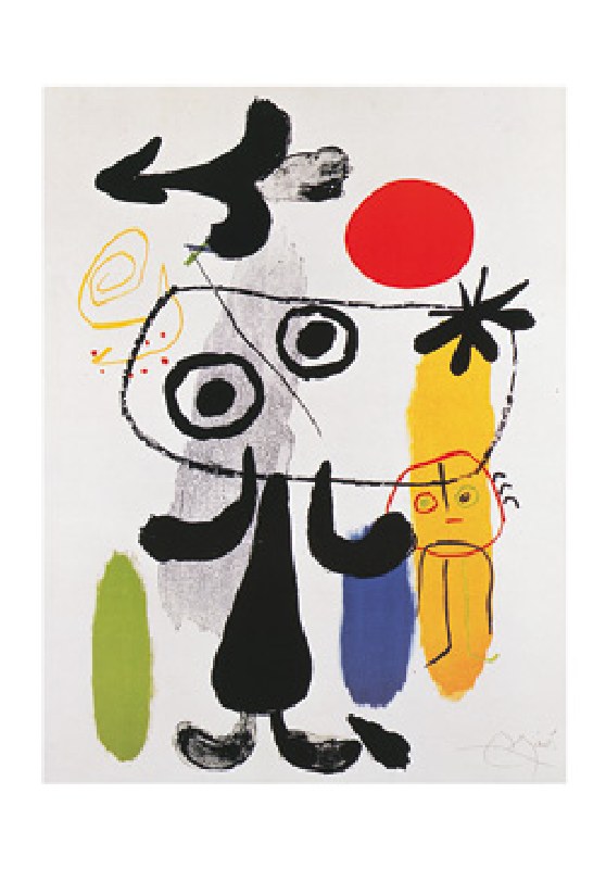 Figuur tegen de rode zon II  - (JM-853)  van Joan Miró