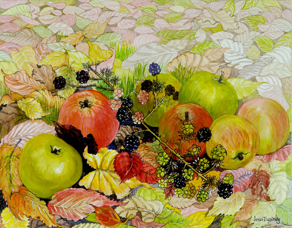 Apples and Blackberries on Autumn Leaves van Joan  Thewsey