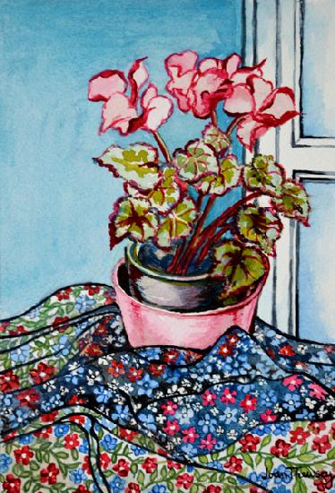 Cyclamen with Patterned Fabrics