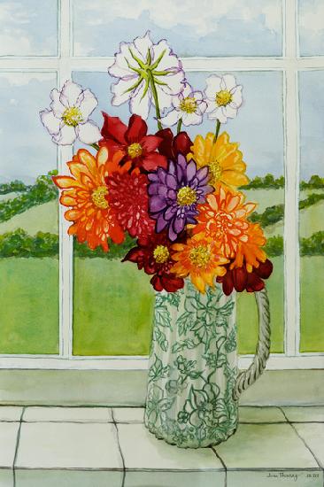 Dahlias on the Cottage Window Sill