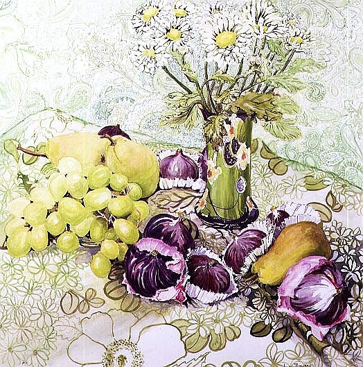 Figs, Grapes and Pears with Marguerites (w/c)  van Joan  Thewsey